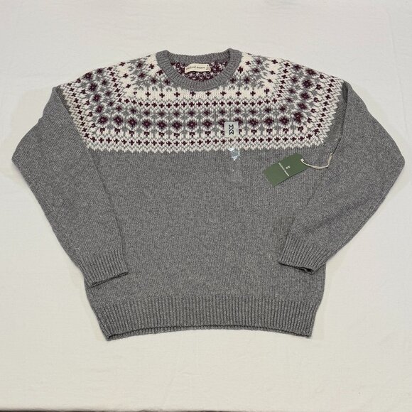Mutual Weave Fair Isle Crew Neck Knit Sweater M Long Sleeve Grey White Maroon - Picture 5 of 10